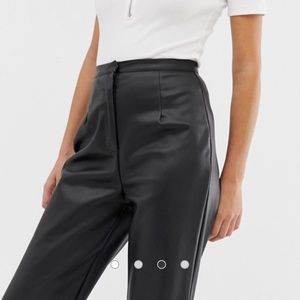 Missguided black leather wide leg cropped pants